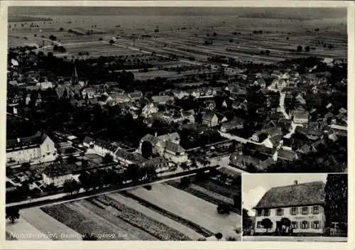 Ak Nonnenweier Schwanau in Baden, Luftaufnahme von  Kirche, Häuser, Felder