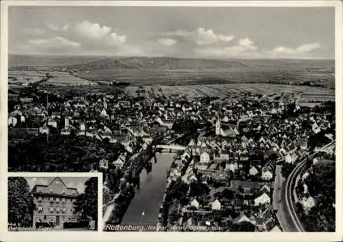 Ak Rottenburg am Neckar, Fliegeraufnahme, Bahnhotel Figel