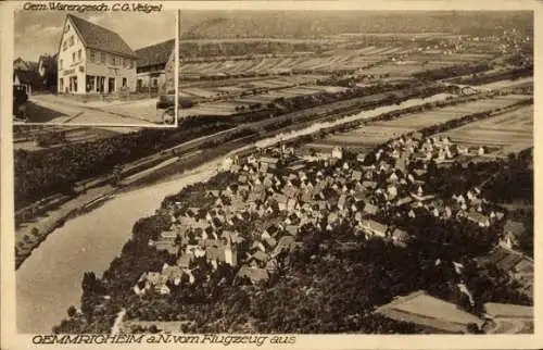 Ak Gemmrigheim am Neckar, Fliegeraufnahme, Geschäftshaus C. G. Veigel