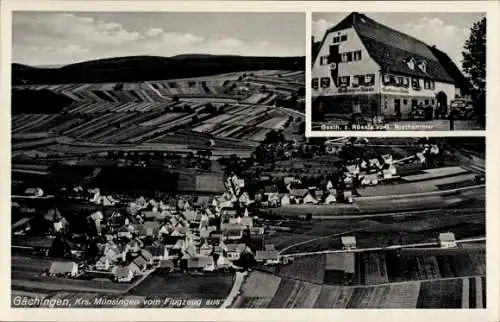 Ak Münsingen in Württemberg, Luftaufnahme von Gächingen, Gasthaus Rössl, ländliche Landschaft
