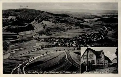 Ak Münsingen in Württemberg, Luftaufnahme, Sternberg, Gasthaus zum Adler, E. Rein