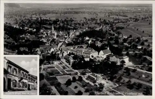 Ak Herten Rheinfelden in Baden, Luftbild von Herten, Gasthaus 2. Engel, Bes. A. Zeler
