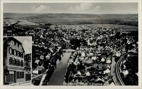 Ak Rottenburg am Neckar, Luftbild von Rottenburg, Kaffee Heberle, Flussansicht
