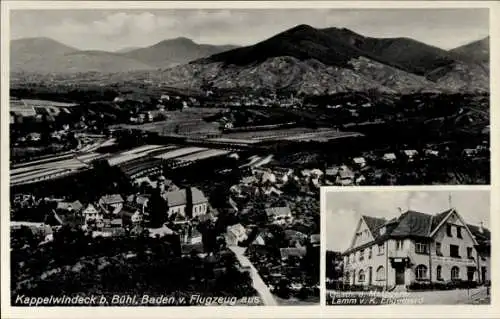 Ak Kappelwindeck Bühl in Baden, Luftaufnahme, Berge im Hintergrund, Wohnhäuser, Straßen,  aus 193