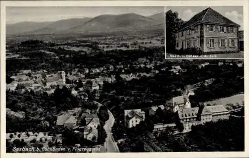 Ak Sasbach in der Ortenau, Luftaufnahme von Sasbach, Gebäude Gasth. z. Ochsen