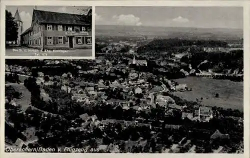 Ak Oberachern Achern in Baden Schwarzwald, Luftaufnahme von  Gasthaus z. Hirsch, Landschaft