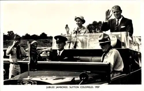 Ak Sutton Coldfield Warwickshire England, Jamboree Jubiläumsfeier 1957, Elizabeth II