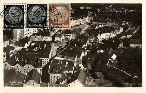 Ak Schärding am Inn Oberösterreich, Luftbild der Stadt