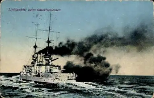 Ak Deutsches Kriegsschiff, Linienschiff beim Scharfschießen