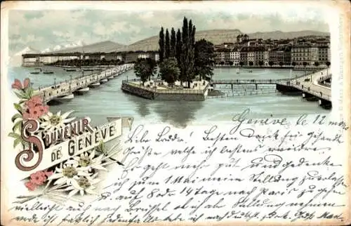 Litho Genève Genf Stadt, Stadtpanorama