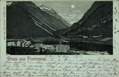 Mondschein Litho Pontresina Kanton Graubünden Schweiz, Panorama