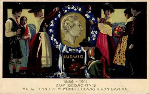 Ganzsachen Ak Zum Gedächtnis an Weiland König Ludwig II. von Bayern, Bayerische Tracht