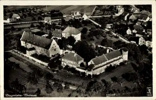 Ak Bingenheim Echzell Wetterau Hessen, Fliegeraufnahme vom Schloss, Ort