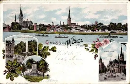Litho Wesel am Niederrhein, Kaiserplatz, Kaiserhof, Denkmal, Großer Markt