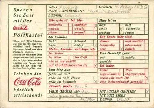 Ak Reklame für Coca Cola, Postkarte