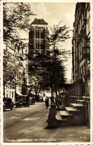 Ak Gdańsk Danzig, Partie in der Jopengasse, Marienkirche