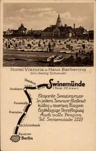 Ak Świnoujście Swinemünde Pommern, Hotel Viktoria, Haus Barberina, Inh. Georg Tichauer