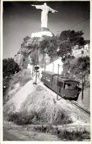 Foto Ak Rio de Janeiro Brasilien, Corcovado, Christusstatue, Bergbahn
