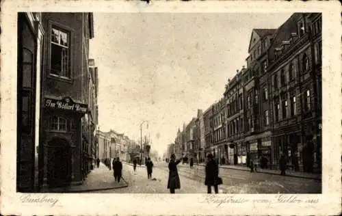 Ak Duisburg im Ruhrgebiet, Königstraße vom Kuhtor aus, Geschäfte