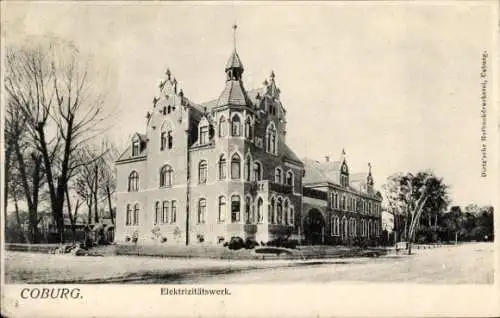 Ak Coburg in Oberfranken, Historisches Elektrizitätswerk,  Gebäude im neugotischen Stil