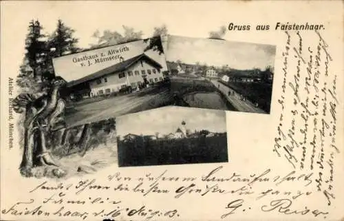 Passepartout Ak Faistenhaar Brunnthal in Oberbayern, Gasthof zum Altwirth, Teilansicht