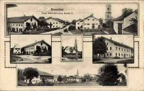 Ak Brunnthal in Oberbayern, Teilansichten, Kirche, Straßenpartie
