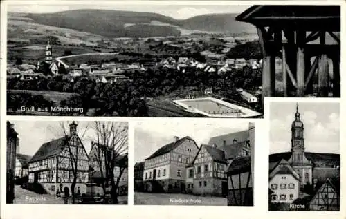 Ak Mönchberg im Spessart,  aus  Rathaus, Kinderschule, Kirche