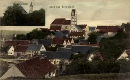 Ak Scheppach Kreis Günzburg Schwaben, Gesamtansicht, Kirche, Allerheiligen