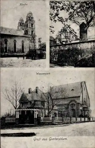 Ak Guntersblum am Rhein, Kirche, Wasserwerk