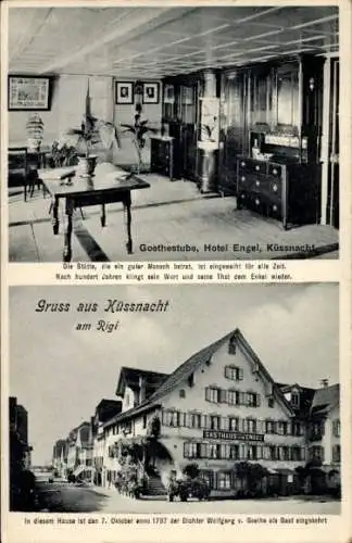 Ak Küssnacht Kanton Schwyz, Goethestube, Hotel Engel, Zitat von Goethe