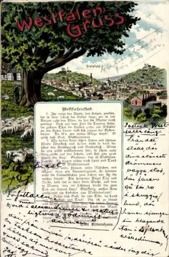 Ak Bielefeld in Nordrhein Westfalen, Gesamtansicht, Westfalenlied