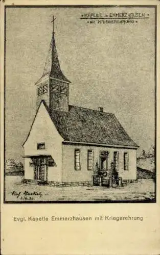 Künstler Ak Emmerzhausen im Westerwald, evangelische Kapelle, Kriegerehrung