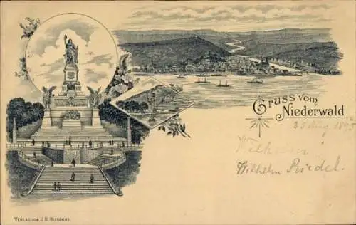 Litho Rüdesheim am Rhein, Niederwald Nationaldenkmal, Panorama
