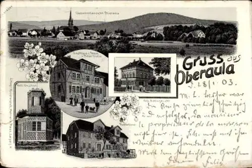 Litho Oberaula in Hessen, Gesamtansicht, Gasthaus zum Stern, Gericht