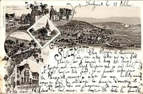 Litho Soultzmatt Sulzmatt Elsass Haut Rhin, Gesamtansicht, Marktplatz