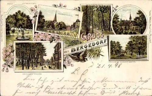 Litho Hamburg Bergedorf, Holzenstraße, Großestraße, Schloss, Kaiser-Wilhelm-Platz