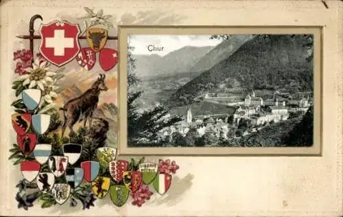 Präge Wappen Ak Chur Kanton Graubünden, Gesamtansicht