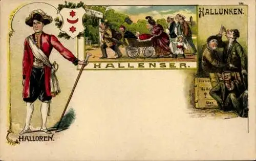 Litho Halle an der Saale, Hallenser, Halloren, Hallunken