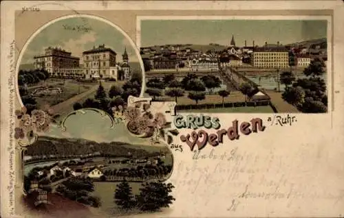 Litho Werden Essen im Ruhrgebiet, Gesamtansicht, Villa