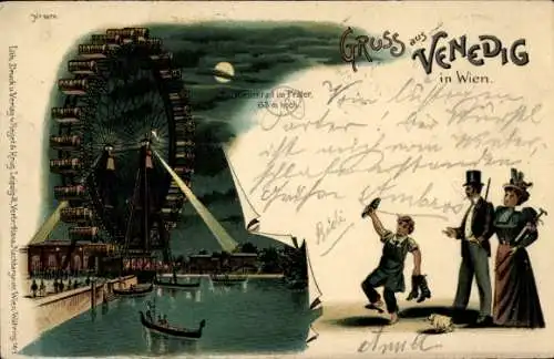 Mondschein Litho Wien, Prater, Venedig in Wien, Riesenrad