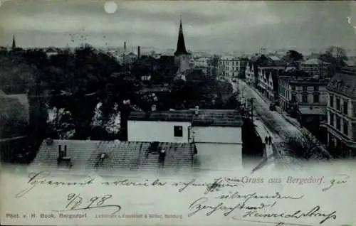 Mondschein Ak Hamburg Bergedorf, Gesamtansicht