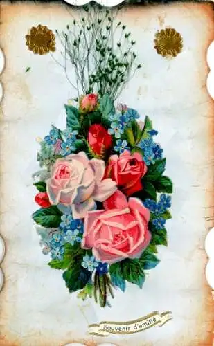 Material Ak Blumenstrauß, Echte Pflanzen, Rosen, Vergissmeinnicht