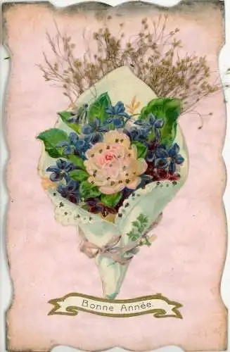 Material Ak Glückwunsch Neujahr, Blumenstrauß, Echte Pflanzen