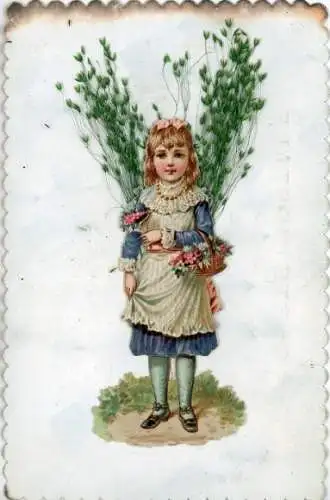 Material Ak Mädchen mit Blumenkorb, Echte Pflanzen, Kitsch