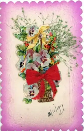 Material Ak Blumenstrauß, Blumenkorb, Stoffschleife, Echte Pflanzen