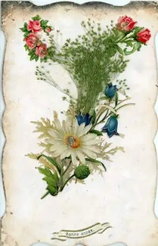 Material Ak Glückwunsch Neujahr, Blumen, Echte Pflanzen