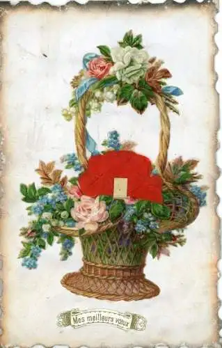 Material Ak Blumenkorb, Rosen, Vergissmeinnicht