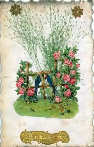 Material Ak Schwalben, Rosen, Echte Pflanzen