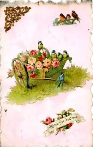 Ak Glückwunsch, Blumen, Meisen, Kitsch