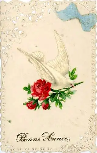 Material Ak Glückwunsch Neujahr, Taube, Rosen